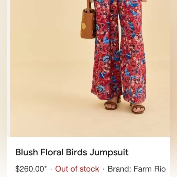 FARM Rio Floral Birds Blush Jumpsuit with Puff Sleeves Size: XL - Picture 16 of 16